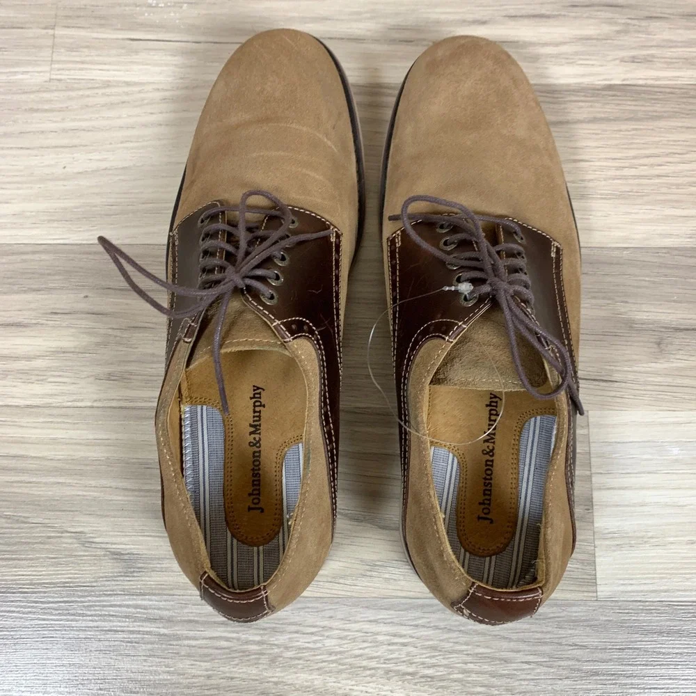 Johnston & Murphy Oxford Mens 9.5 Brown Tan Suede‎ Leather Saddle Shoes Academia
